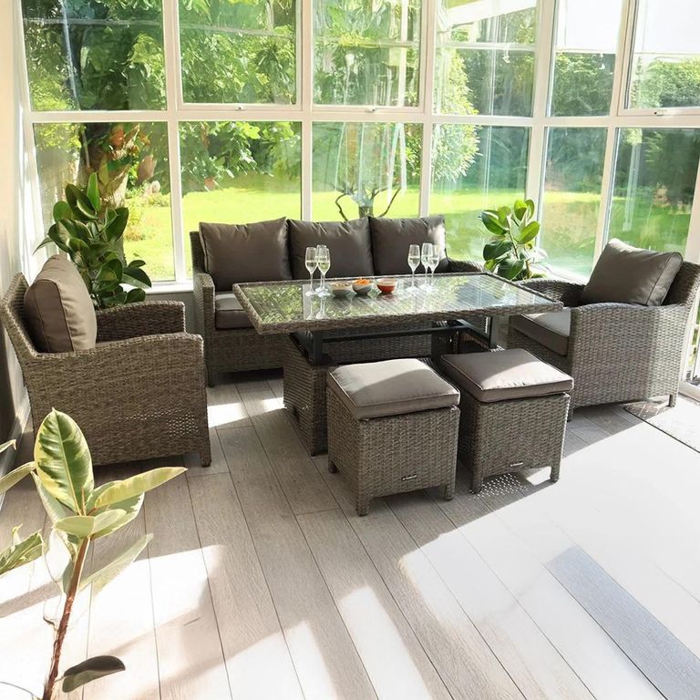 Paris Garden Sofa Dining Set - 7 Seater - Deluxe - Grey - Rattan
