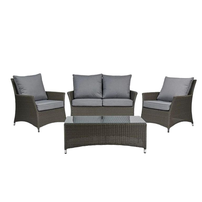 Paris Garden Sofa Set - 2 Seater - Coffee Table - Grey - Rattan