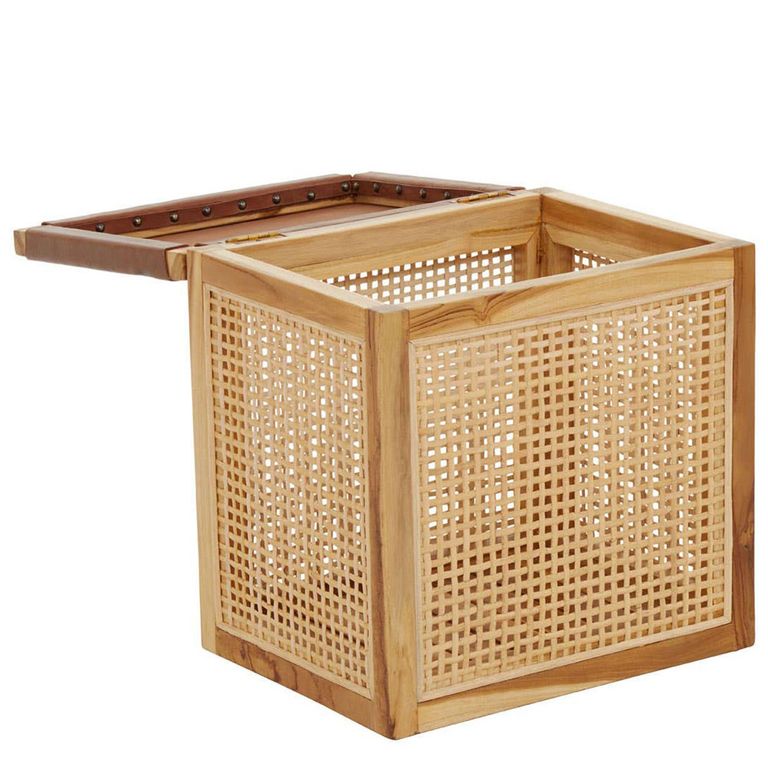 Kendari Storage Box - Brown Leather with Rattan and Teak Wood