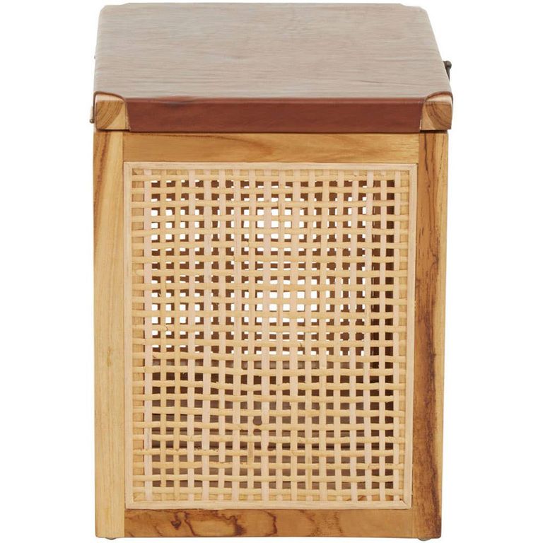 Kendari Storage Box - Brown Leather with Rattan and Teak Wood