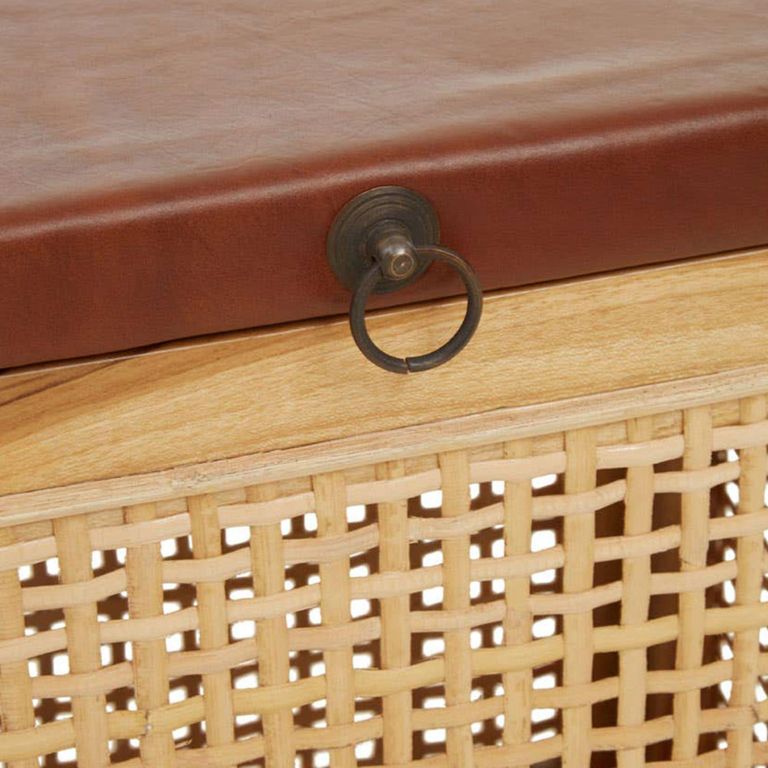 Kendari Storage Box - Brown Leather with Rattan and Teak Wood