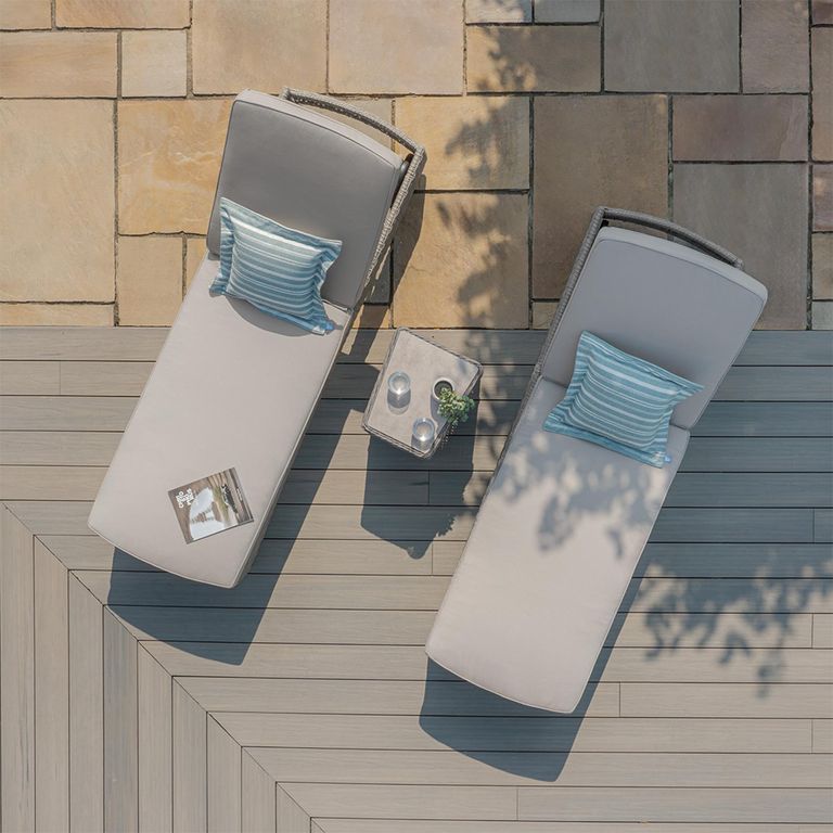 Oxford Garden Sun Lounger Set - Coffee Table - Ceramic Top - Grey Rattan