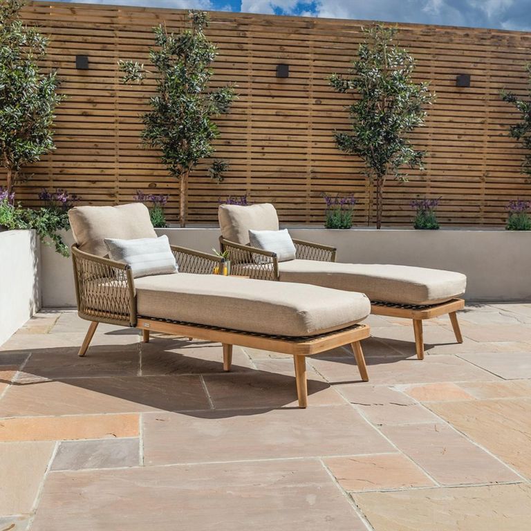 New Bali Garden Double Sunlounger Set - Sandstone