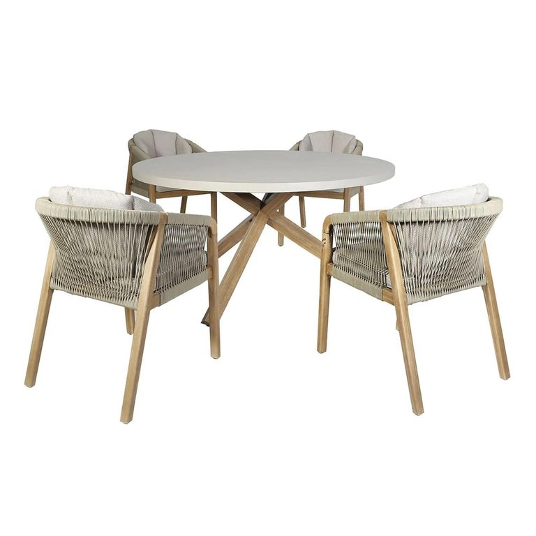 Martinique Round Garden Dining Set - 4 Seater - 135cm - Light Brown