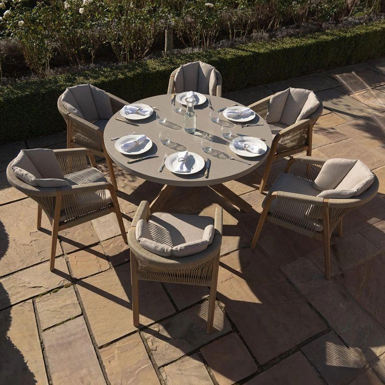 Martinique Round Garden Dining Set - 6 Seater - 150cm - Light Brown