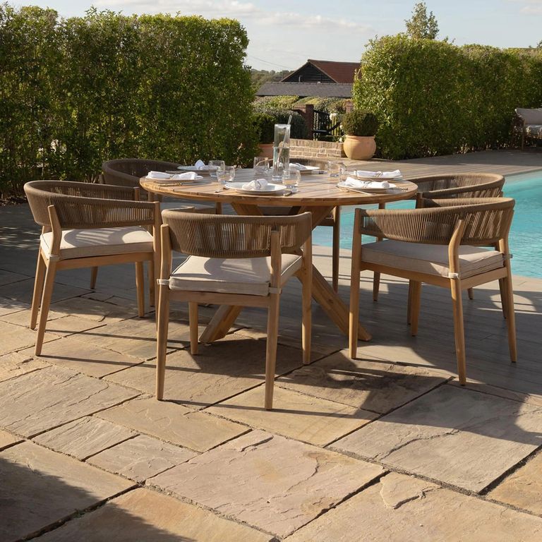 Porto Round Garden Dining Set - 6 Seater - 150cm - Sandstone