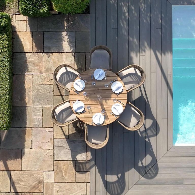 Porto Round Garden Dining Set - 6 Seater - 150cm - Sandstone