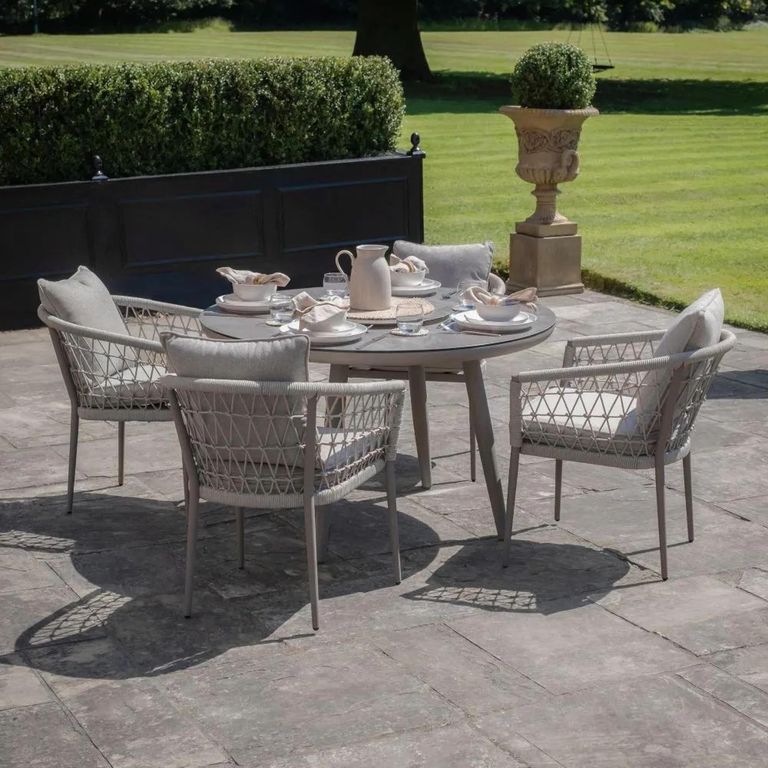 Monaco Round Garden Dining Set - 4 Seater - 120cm - Lazy Susan - Cool Linen