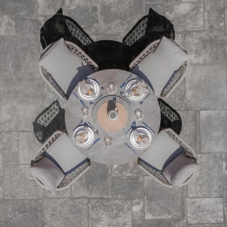 Monaco Round Garden Dining Set - 4 Seater - 120cm - Lazy Susan - Cool Linen