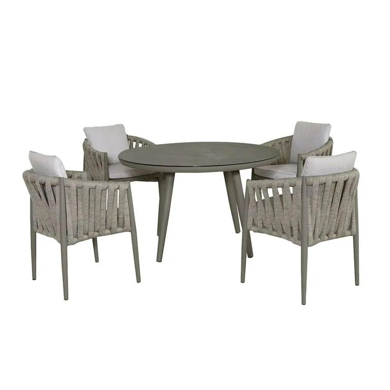 Milan Round Garden Dining Set - 4 Seater - 120cm - Cool Linen