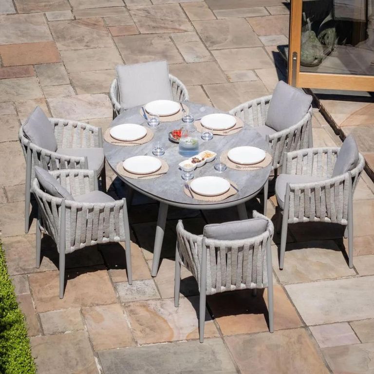 Milan Oval Garden Dining Set - 6 Seater - 120cm - Cool Linen