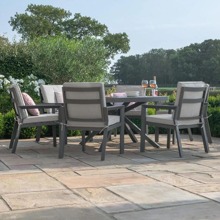 New York Round Garden Dining Set - 6 Seater - 150cm - Dove Grey