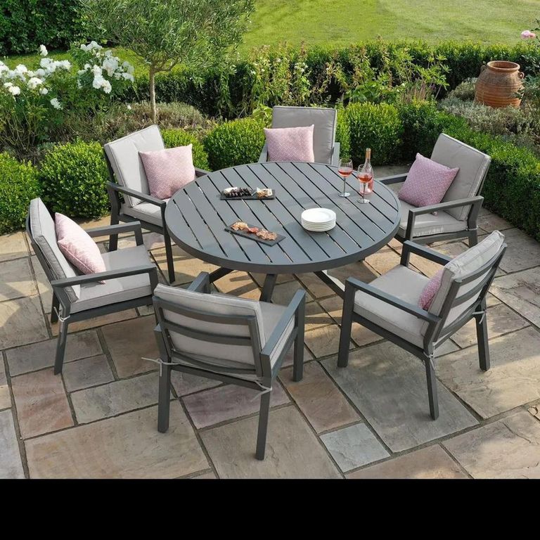 New York Round Garden Dining Set - 6 Seater - 150cm - Dove Grey