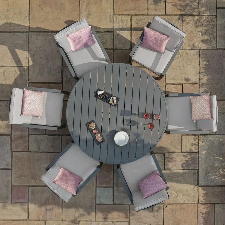 New York Round Garden Dining Set - 6 Seater - 150cm - Dove Grey