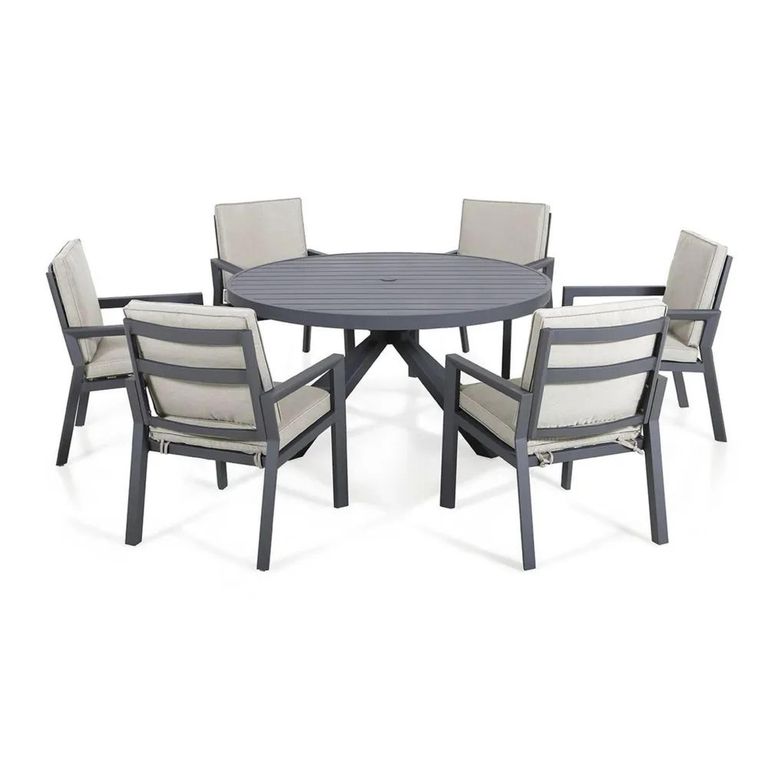 New York Round Garden Dining Set - 6 Seater - 150cm - Dove Grey