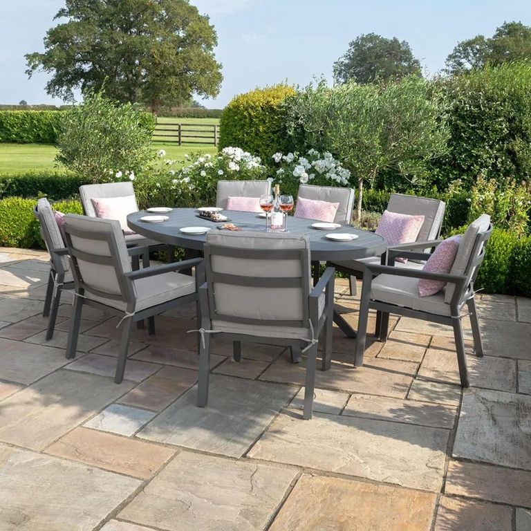New York Oval Garden Dining Set - 8 Seater - 220cm - Dove Grey