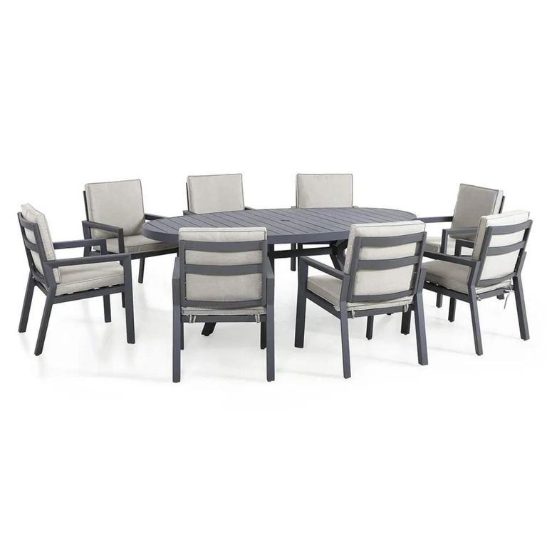 New York Oval Garden Dining Set - 8 Seater - 220cm - Dove Grey