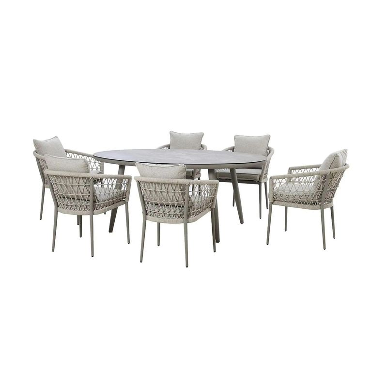 Monaco Oval Garden Dining Set - 6 Seater - 180cm - Lazy Susan - Cool Linen