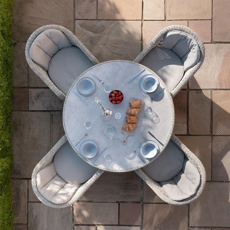 Oxford Heritage Round Garden Dining Set - 4 Seater - 120cm - Ceramic Top - Grey Rattan