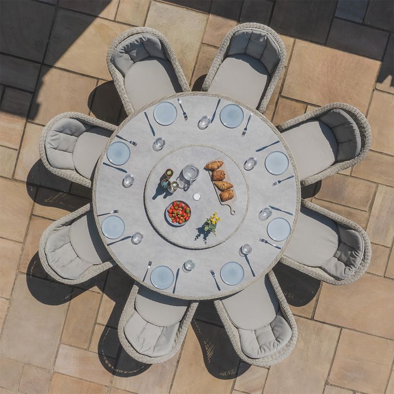 Oxford Heritage Round Garden Dining Set - 8 Seater - 180cm - Lazy Susan & Ice Bucket - Ceramic Top - Grey Rattan