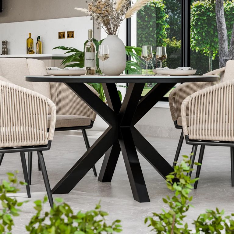 Bali Dining Set - 4 Seater - 120cm - Round - Ceramic Top - 4 Rope Chairs