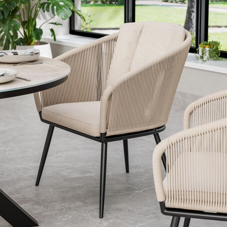 Bali Dining Set - 6 Seater - 150cm - Round - Ceramic Top - 6 Rope Chairs