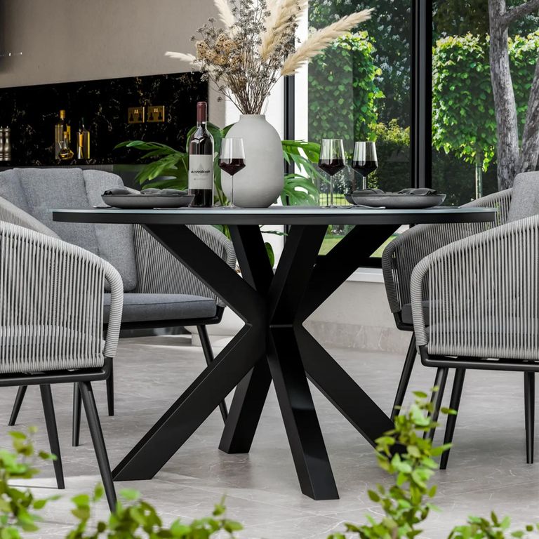 Aspen Garden Dining Set - 4 Seater - 120cm - Round - Ceramic Top - 4 Rope Chairs