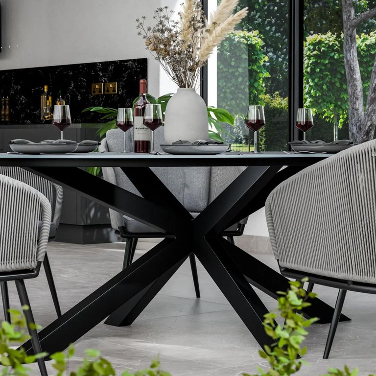 Aspen Garden Dining Set - 8 Seater - 200cm - Oval - Ceramic Top - 8 Rope Chairs