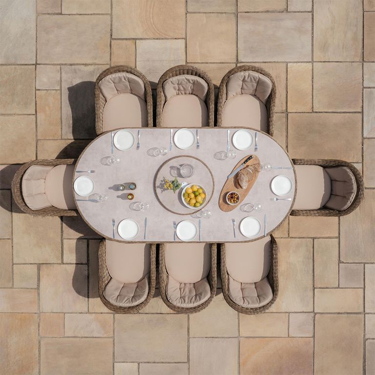 Winchester Oval Garden Dining Set - 8 Seater - 230cm - Lazy Susan - Ceramic Top - Natural Rattan