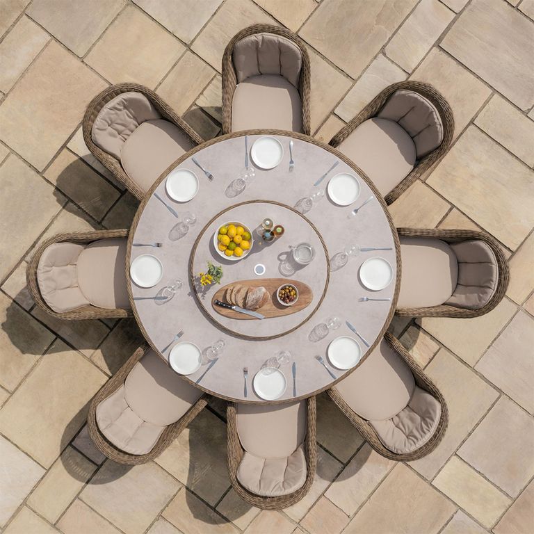 Winchester Round Garden Dining Set - 8 Seater - 180cm - Lazy Susan - Ceramic Top - Natural Rattan