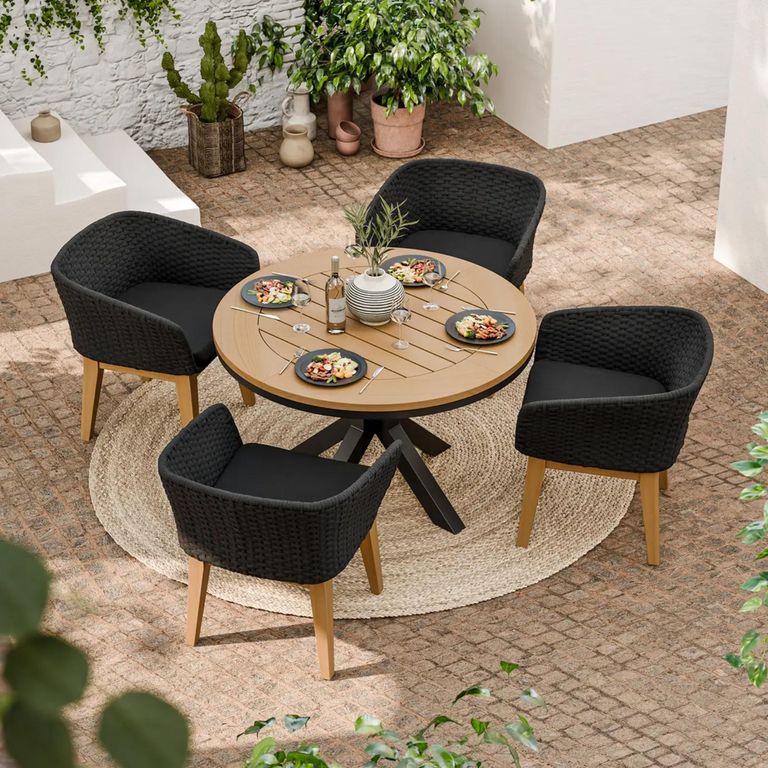 Tuscany Garden Dining Set - 4 Seater - 120cm - Round - Teak Wood - 4 Eden Night Chairs