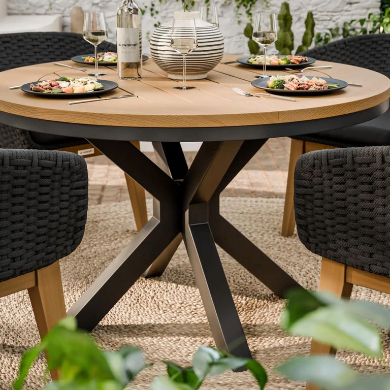Tuscany Garden Dining Set - 4 Seater - 120cm - Round - Teak Wood - 4 Eden Night Chairs