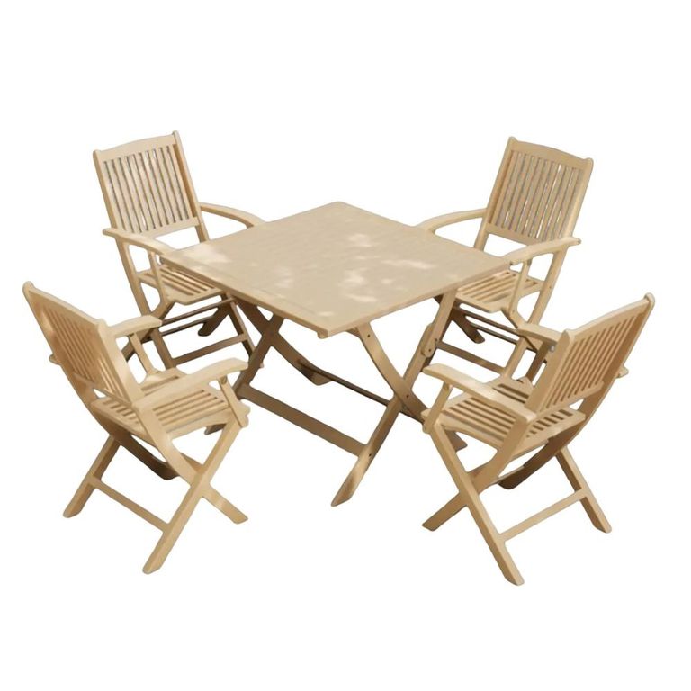 London Garden Dining Set - 4 Seater - 90cm - Square - Folding - Acacia Wood - 4 Folding Armchairs