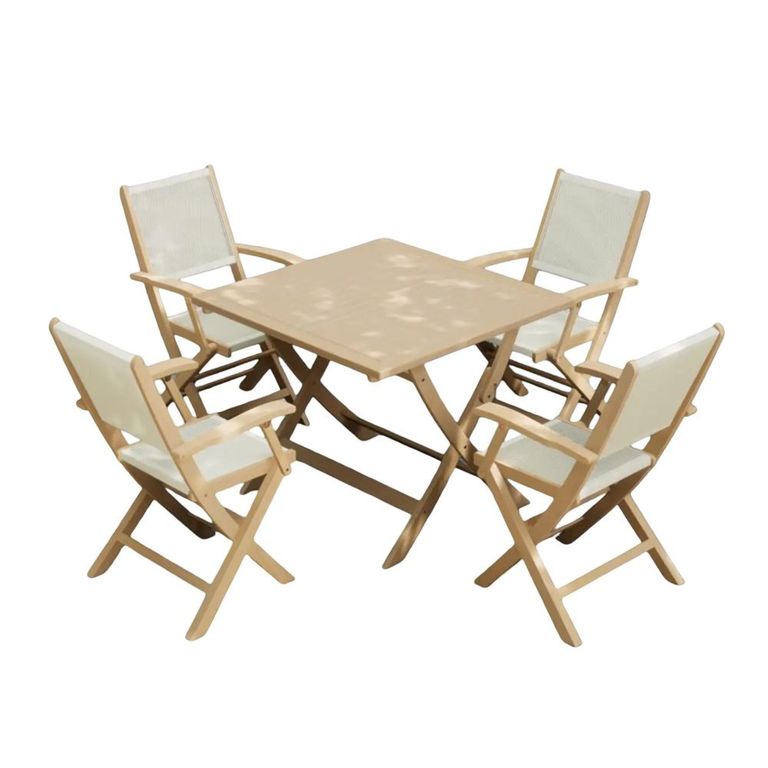 London Garden Dining Set - 4 Seater - 90cm - Square - Folding - Acacia Wood - 4 Rope Folding Armchairs
