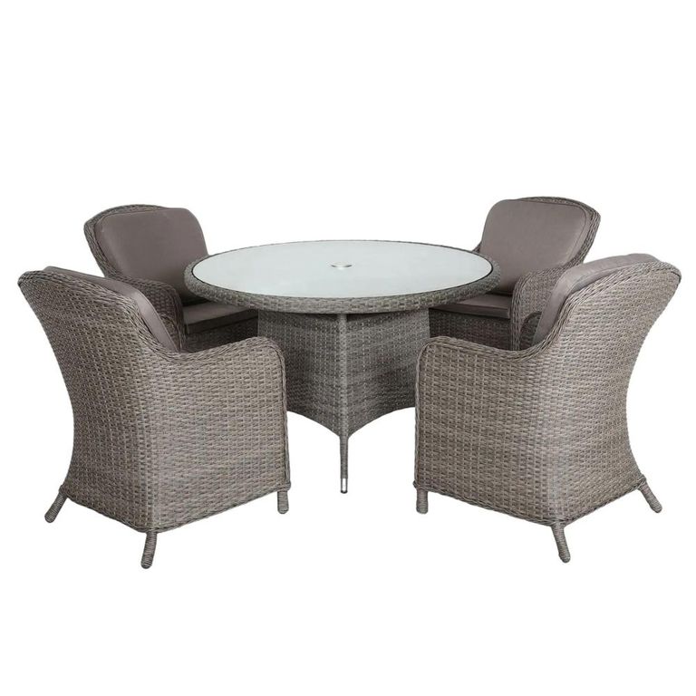 Paris Garden Dining Set - 4 Seater - 110cm - Round - Grey - Rattan - 4 Imperial Chairs