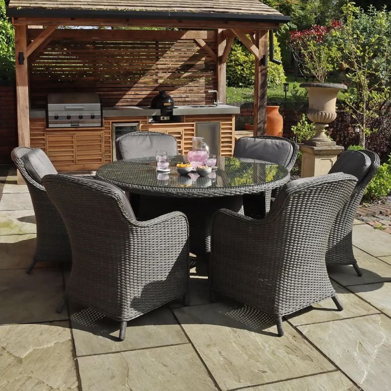 Paris Garden Dining Set - 6 Seater - 140cm - Round - Grey - Rattan - 6 Imperial Chairs