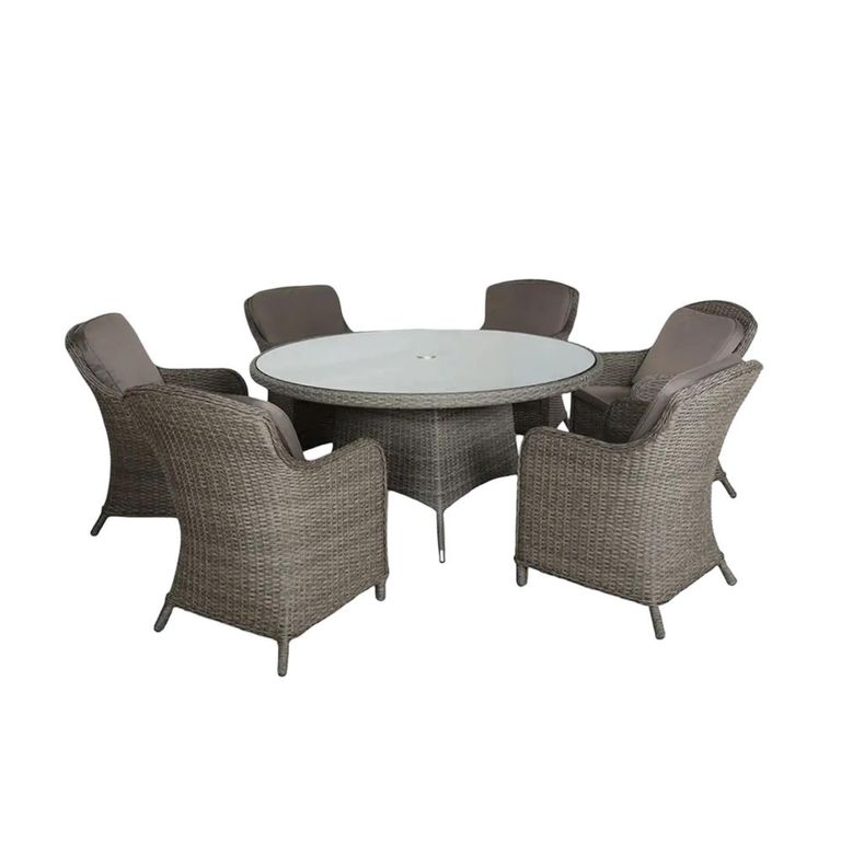 Paris Garden Dining Set - 6 Seater - 140cm - Round - Grey - Rattan - 6 Imperial Chairs