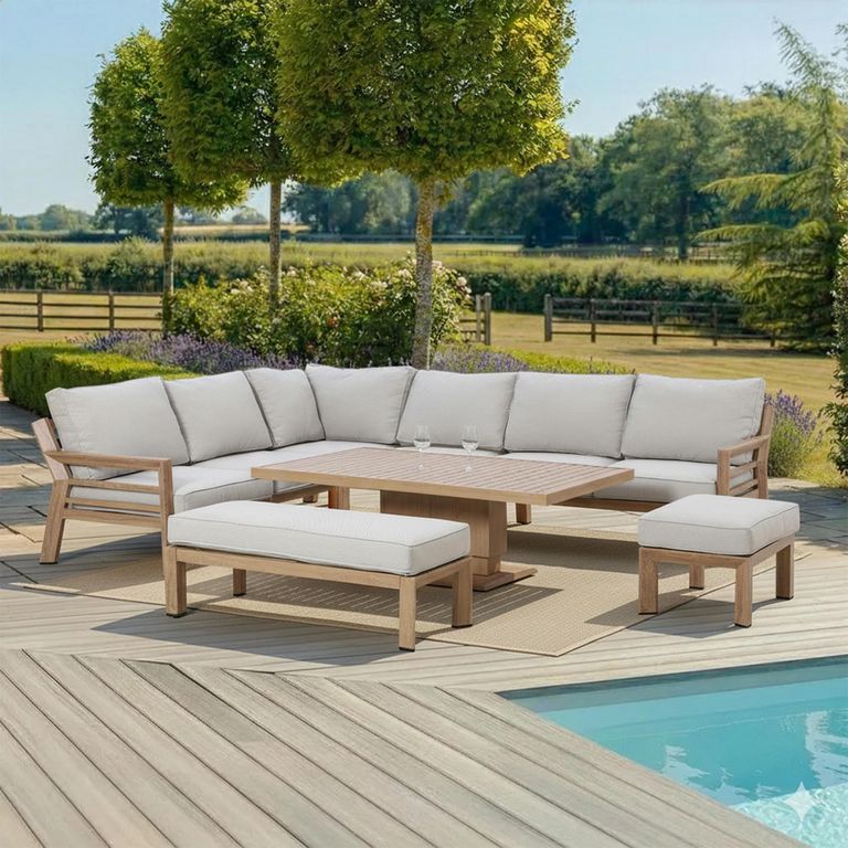 New York Corner Garden Dining Set - Rising Table - Wood