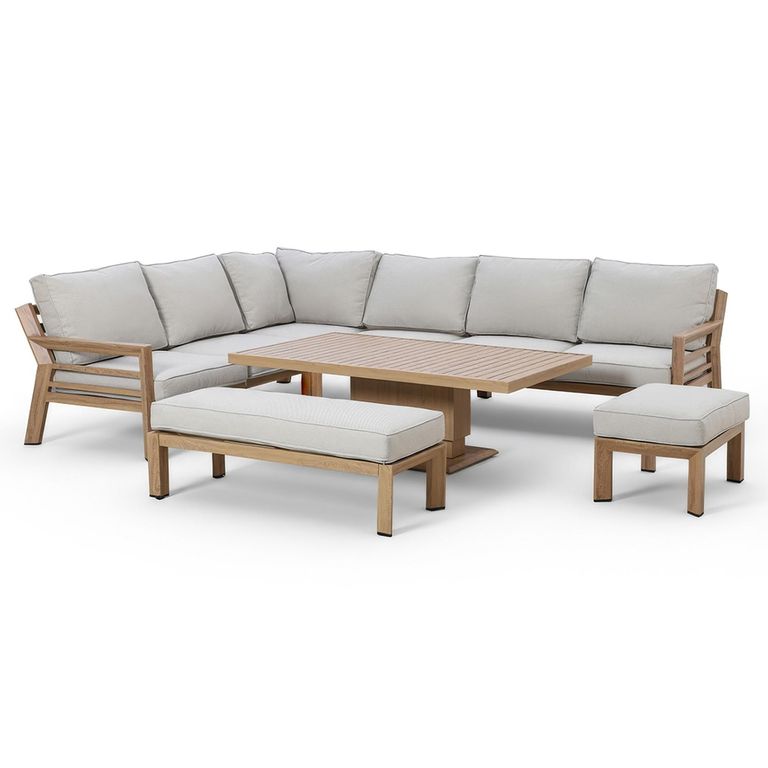 New York Corner Garden Dining Set - Rising Table - Wood