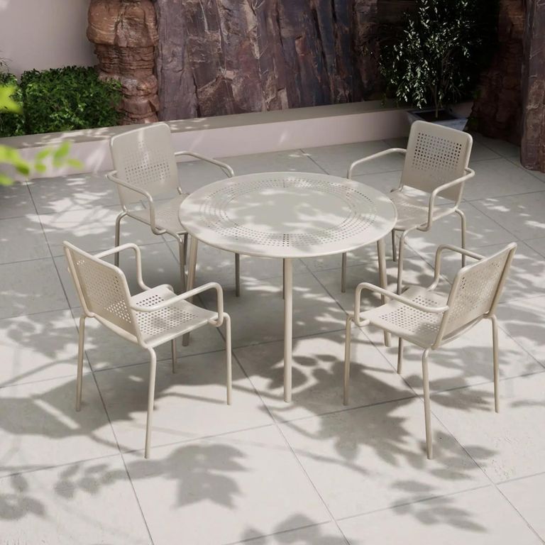 Porto Dining Set - 4 Seater - 100cm - Round - 4 Stacking Chairs - Champagne Metal