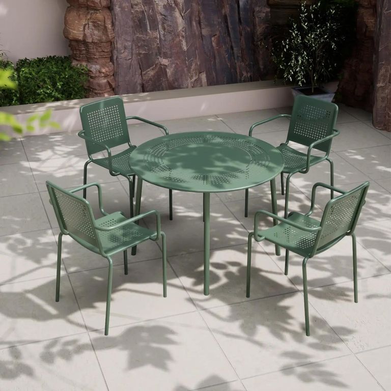 Porto Dining Set - 4 Seater - 100cm - Round - 4 Stacking Chairs - Olive Green Metal