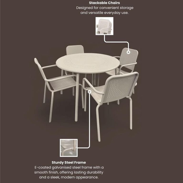 Porto Dining Set - 4 Seater - 100cm - Round - 4 Stacking Chairs - Champagne Metal