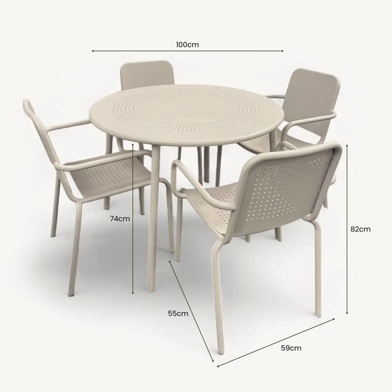 Porto Dining Set - 4 Seater - 100cm - Round - 4 Stacking Chairs - Champagne Metal