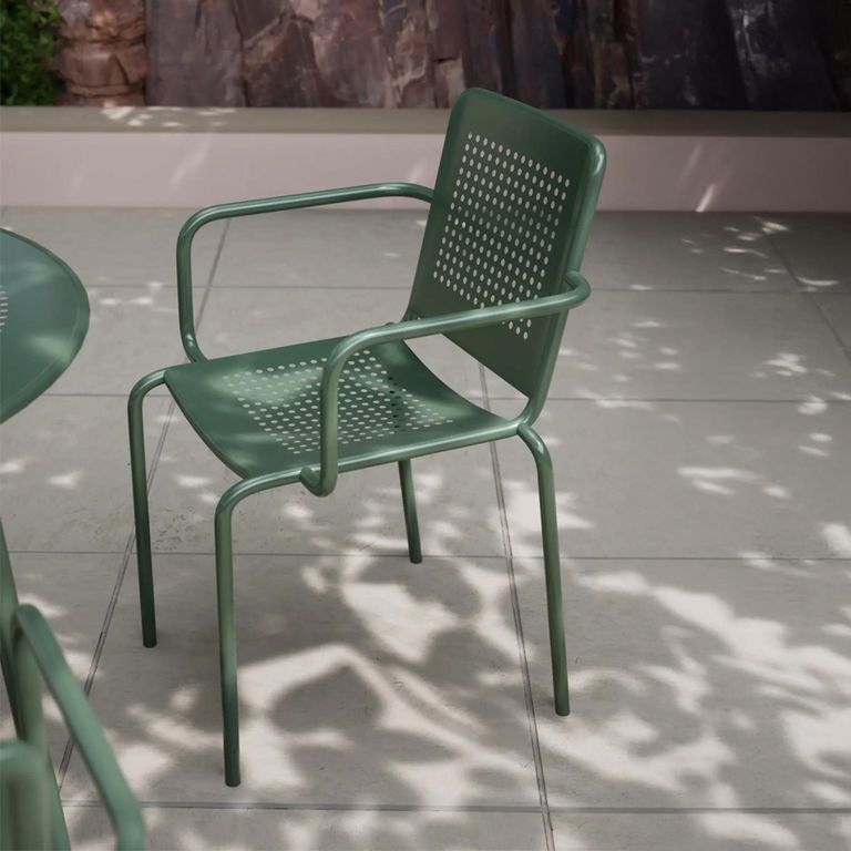 Porto Dining Set - 4 Seater - 100cm - Round - 4 Stacking Chairs - Olive Green Metal