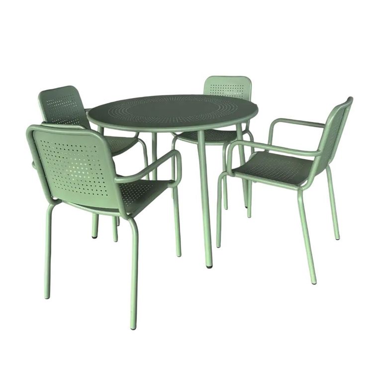 Porto Dining Set - 4 Seater - 100cm - Round - 4 Stacking Chairs - Olive Green Metal