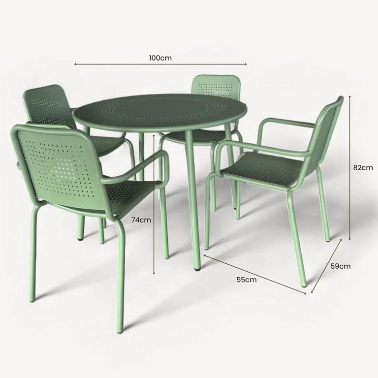 Porto Dining Set - 4 Seater - 100cm - Round - 4 Stacking Chairs - Olive Green Metal
