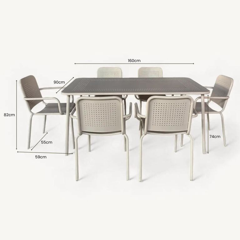 Porto Dining Set - 6 Seater - 160cm - 6 Stacking Chairs - Champagne Metal