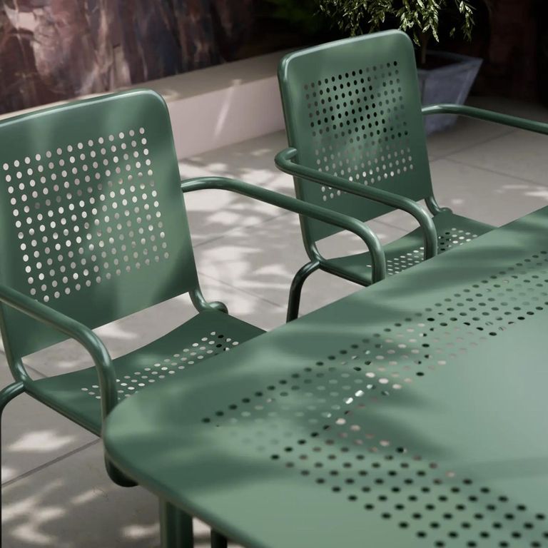 Porto Dining Set - 6 Seater - 160cm - 6 Stacking Chairs - Olive Green Metal