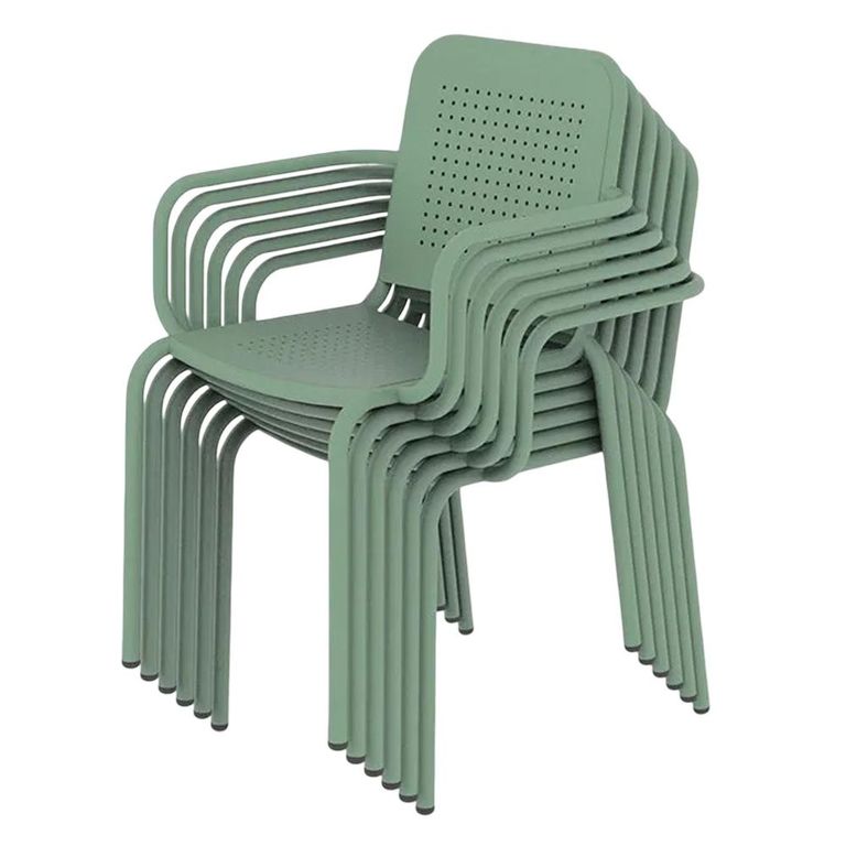 Porto Dining Set - 6 Seater - 160cm - 6 Stacking Chairs - Olive Green Metal