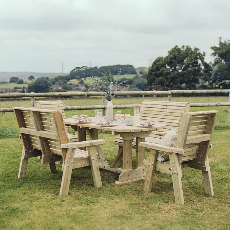 Churnet Valley Ergo Redwood Garden Table Set with 2 Chairs and 2 Benches